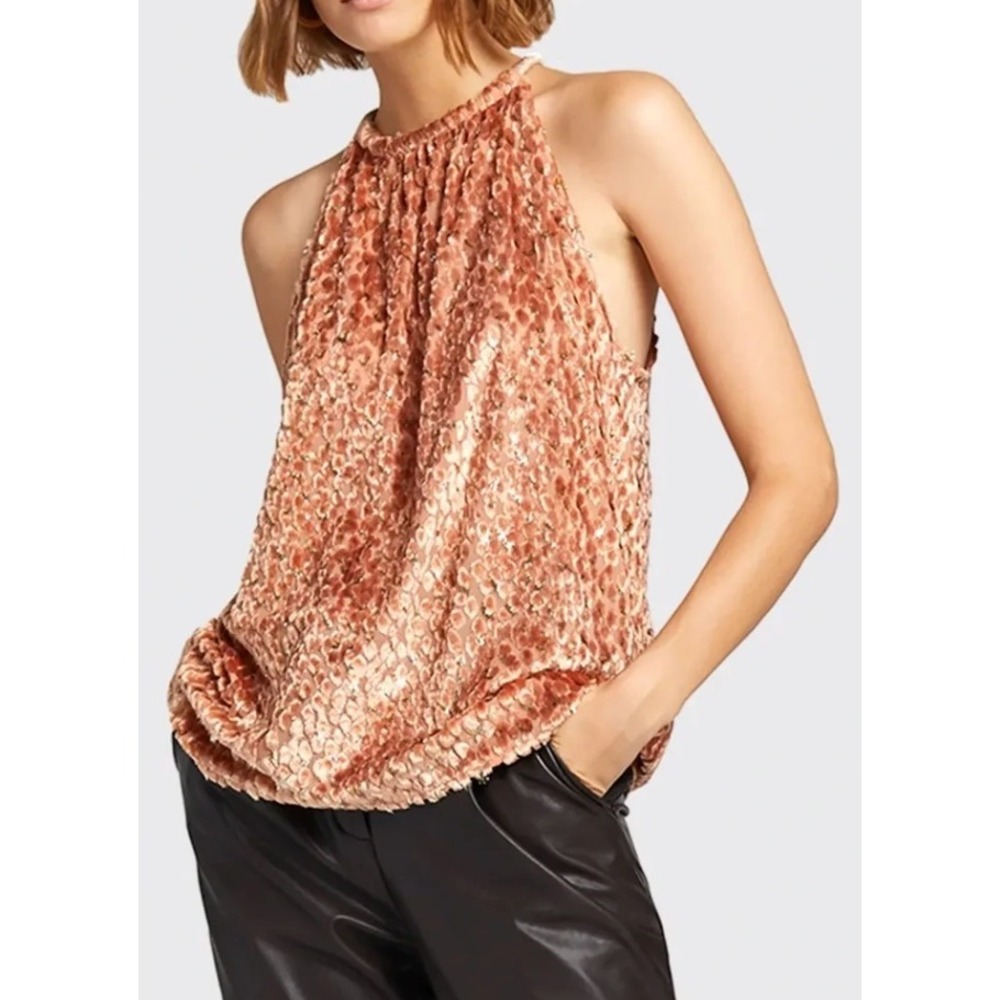 ALC Kinsa II Metallic Halter Velvet Top in Pink Orange sz 8